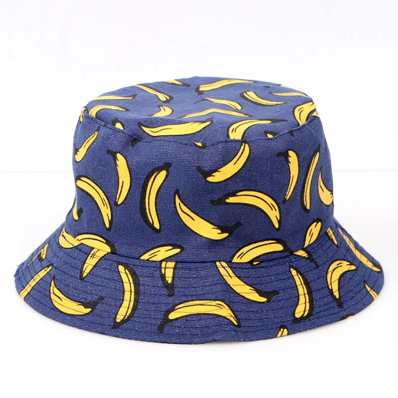 

New Summer Bucket Hats For Women Double Sided Bob Panama Banana Print Foldable Fisherman Hat Men Brand Hawaii Beach Sun Cap Male