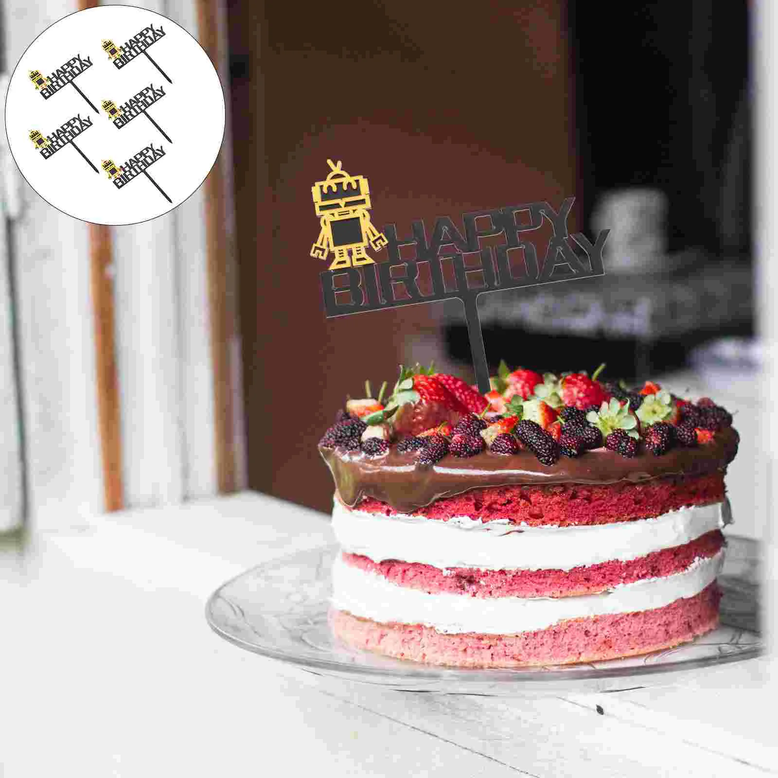 

5pcs Robots Mechanic Theme Cake Picks Toppers Birthday Party Cake Decorations
