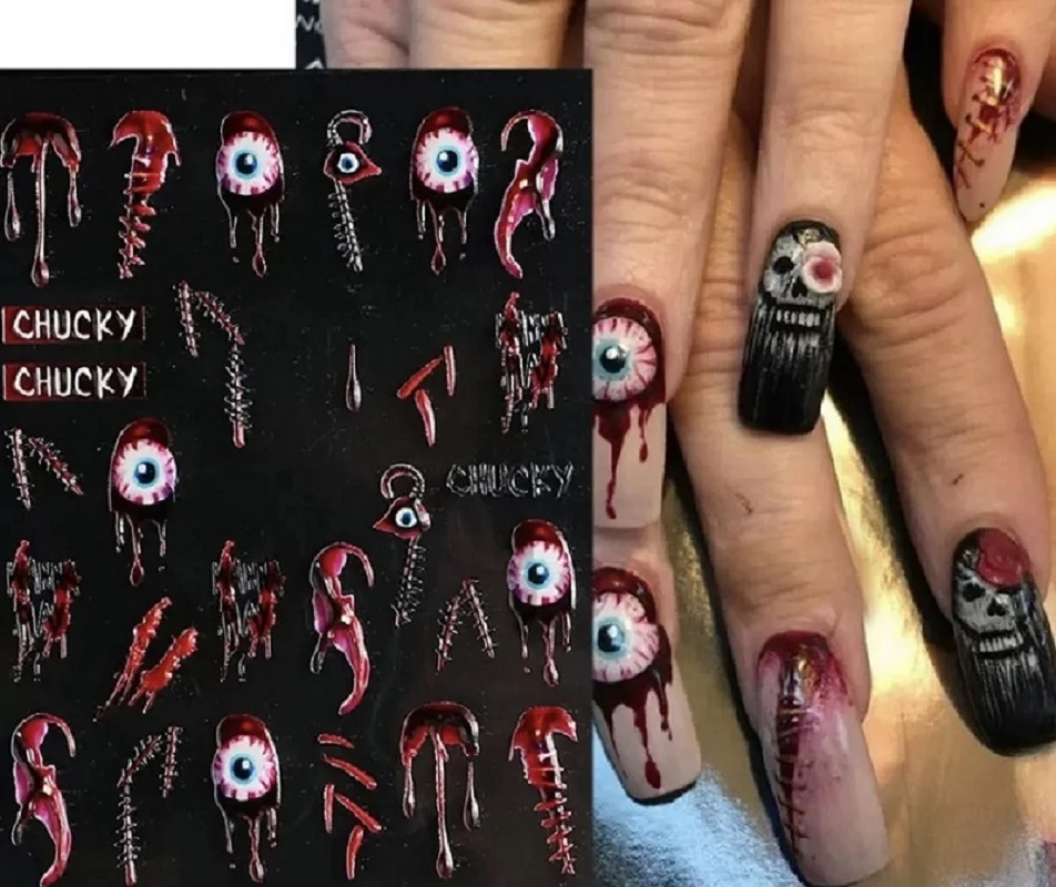 

Новый Хэллоуин маникюрный стикер 3D рельеф дьявол Тыква паук капли крови наклейка на заднюю панель праздничная одежда 5 шт набор