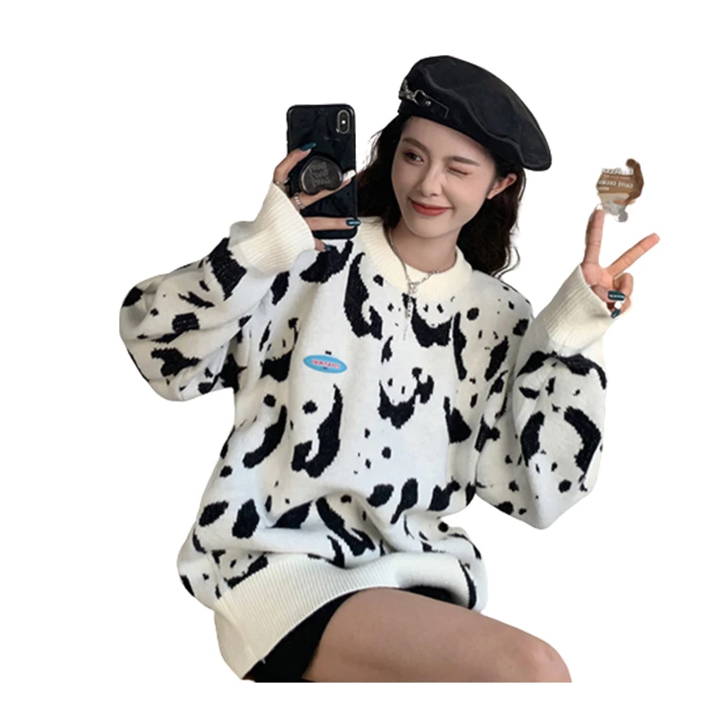 

Женский вязаный свитер, модные японские пуловеры оверсайз, зимний свободный свитер, джемпер в корейском студенческом стиле, женский свитер