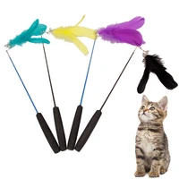 funny cat teaser toys feather with bell cats interactive stick toy for pet cats wire chaser wand toy cats accessories