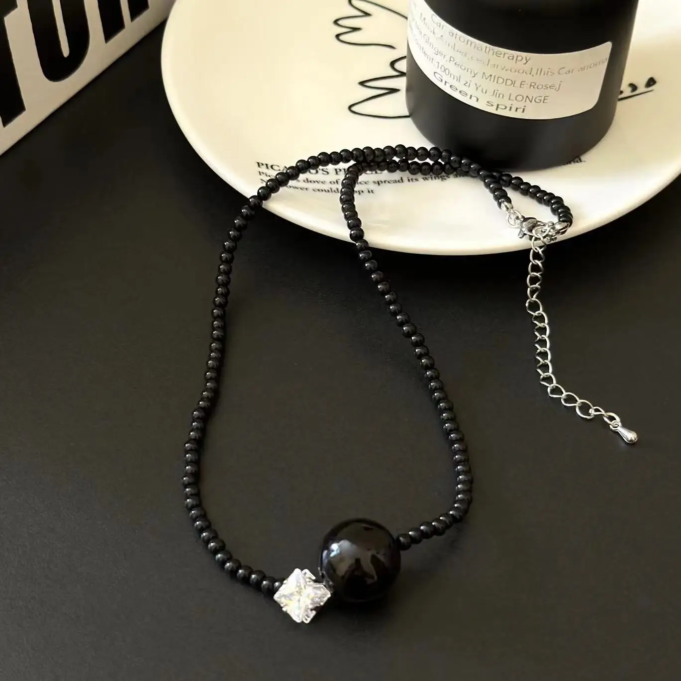 Sweet Cool Gyaru черные бусины кулон темперамент персонализированное ожерелье женское