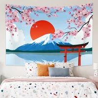 japanese mount fuji tapesty cherry blossoms red sun wall hanging aesthetic bedroom living room dorm home hippie decor blankets