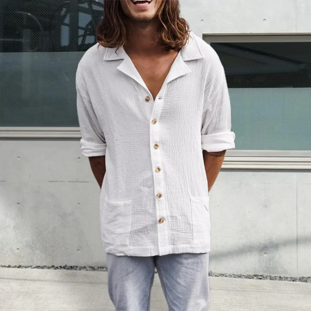 

Trendy Pocket Pure Color Men Tops Men Shirt Anti-pilling Cardigan