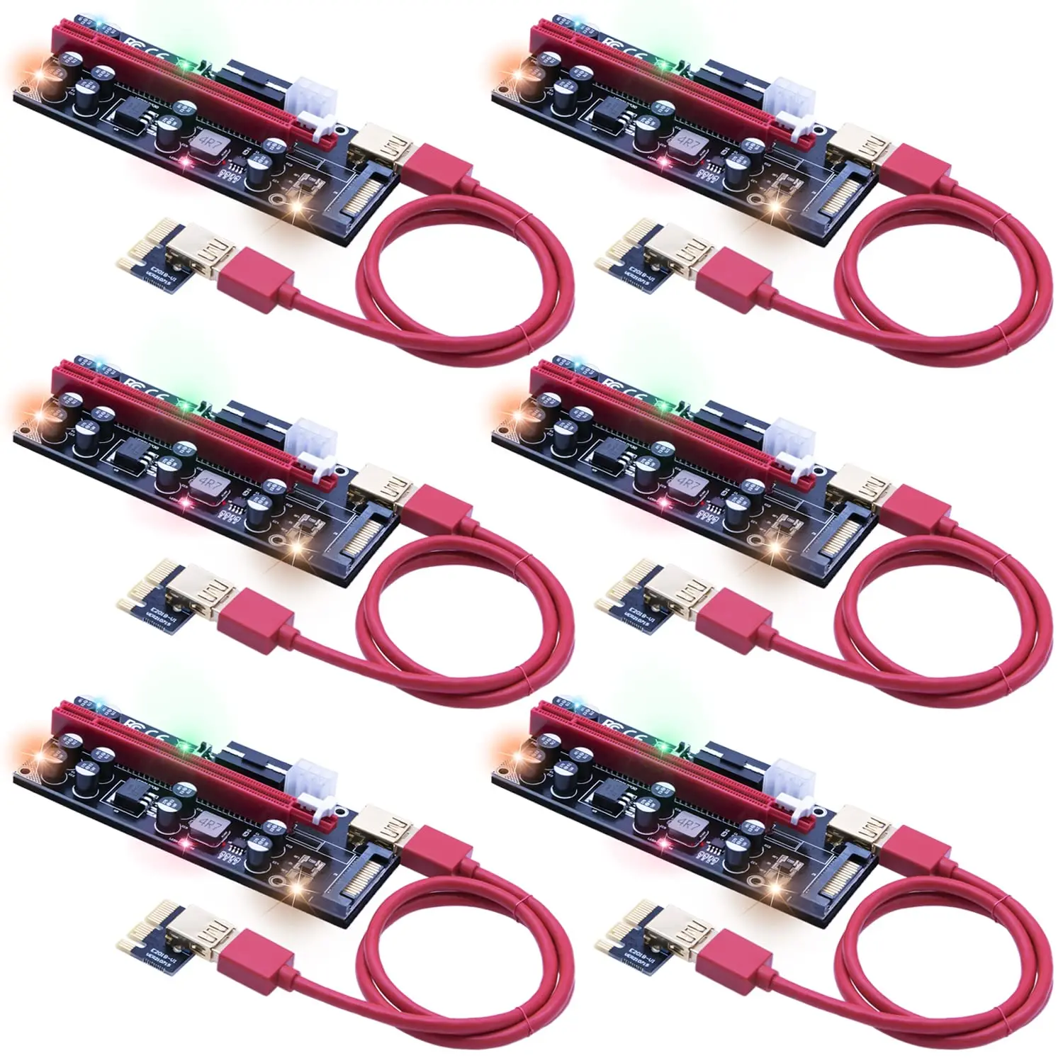 

XUETONG 6pcs Newest VER009 USB 3.0 PCI-E Riser Express 1X to 16X Extender 6Pin Power Cable for Video Card Adapter