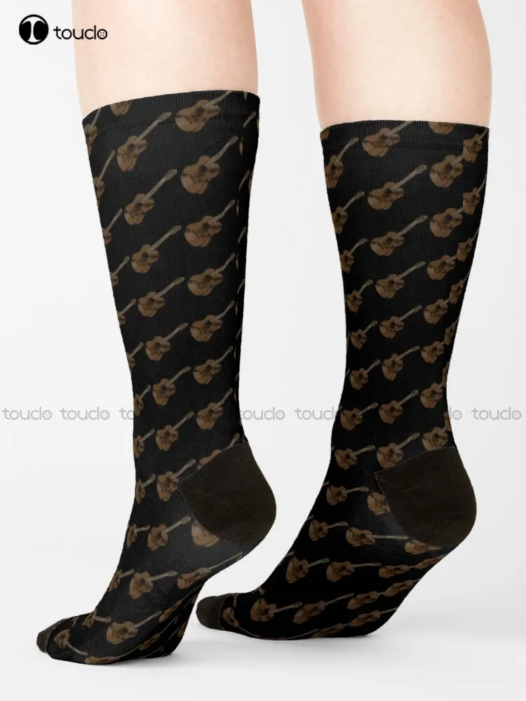 

Classical Guitar - Brown (Black Background) Socks Girls Soccer Socks Street Skateboard Socks Hd High Quality Harajuku Cartoon