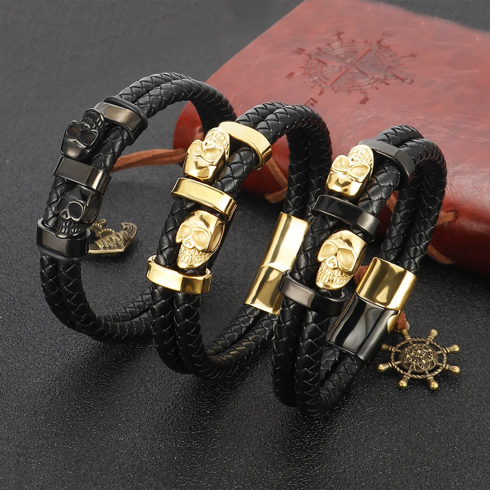 

Trendy Leather Bracelets Men Stainless Steel Multilayer Braided Rope Bracelets For Male Bracelets Jewelry Pulsera Hombre