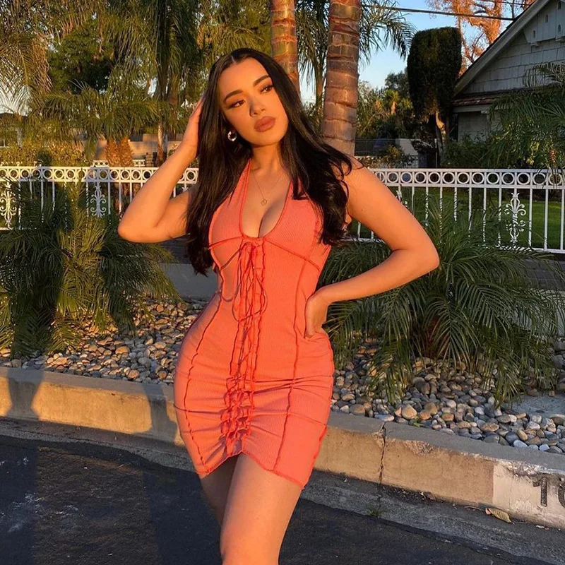 

2022 Spring Popular Women's Clothing Pure Color Halter Reverse Car Side Dress