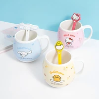 sanrio kawaii mug cartoon hellokitty cinnamoroll pompom purin with spoon ceramic coffee cup office water cup girl gift
