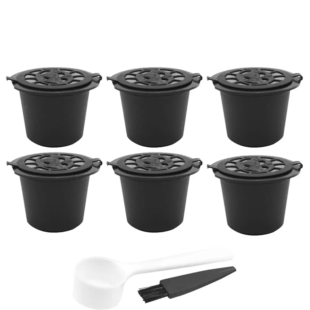 

Refillable Capsules pod for Compatible with Nes-presso-6 Pack Reusable Coffee Capsules Pods for Nes-presso with Coffee Spoon wi