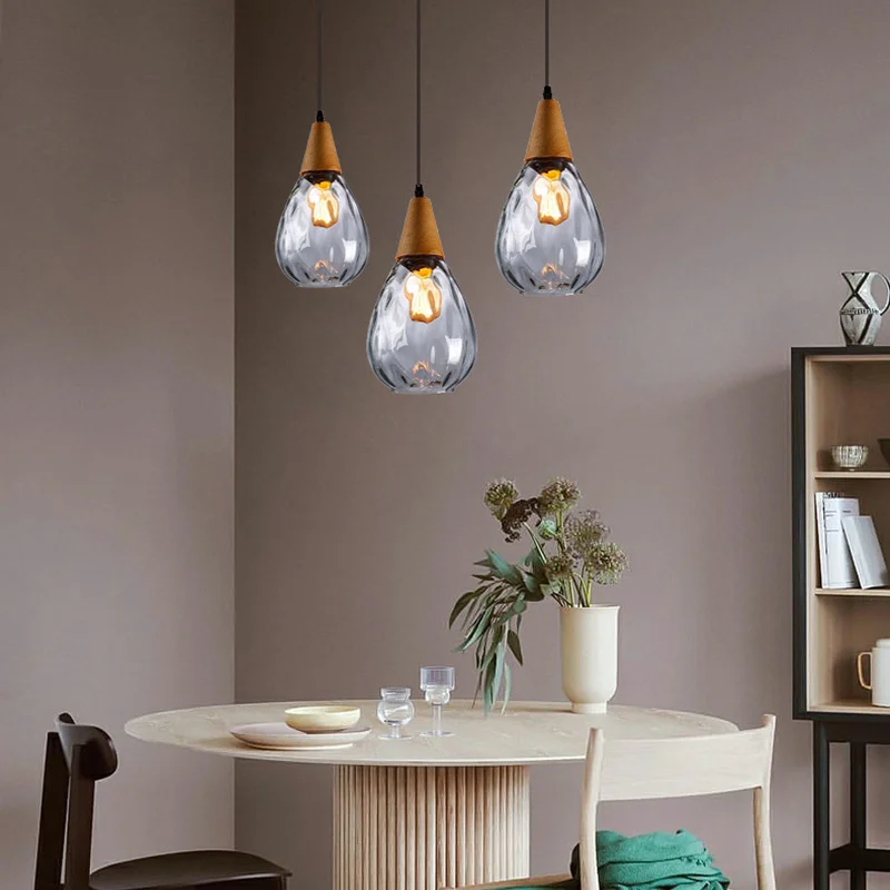 

Chandelier Led Art Pendant Lamp Light Room Decor Nordic Clear Amber Smoky Gray Single Head Water Pattern Restaurant Bedside