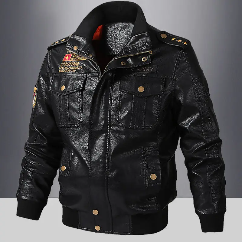 

2022 Spring Autumn Men Faux Leather Jacket Male Motorcycle Jackets Black Outwear Male PU Leather Zipper Coats Oversize 5XL A33