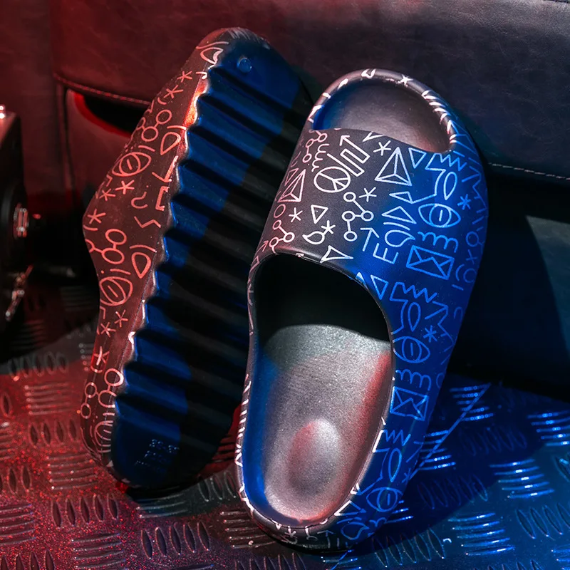 Summer Women Man Slippers Sandals Holiday Beach Slides Female Leisure Home Bath Bathroom Shoes Cartoon Print Platform Slippers