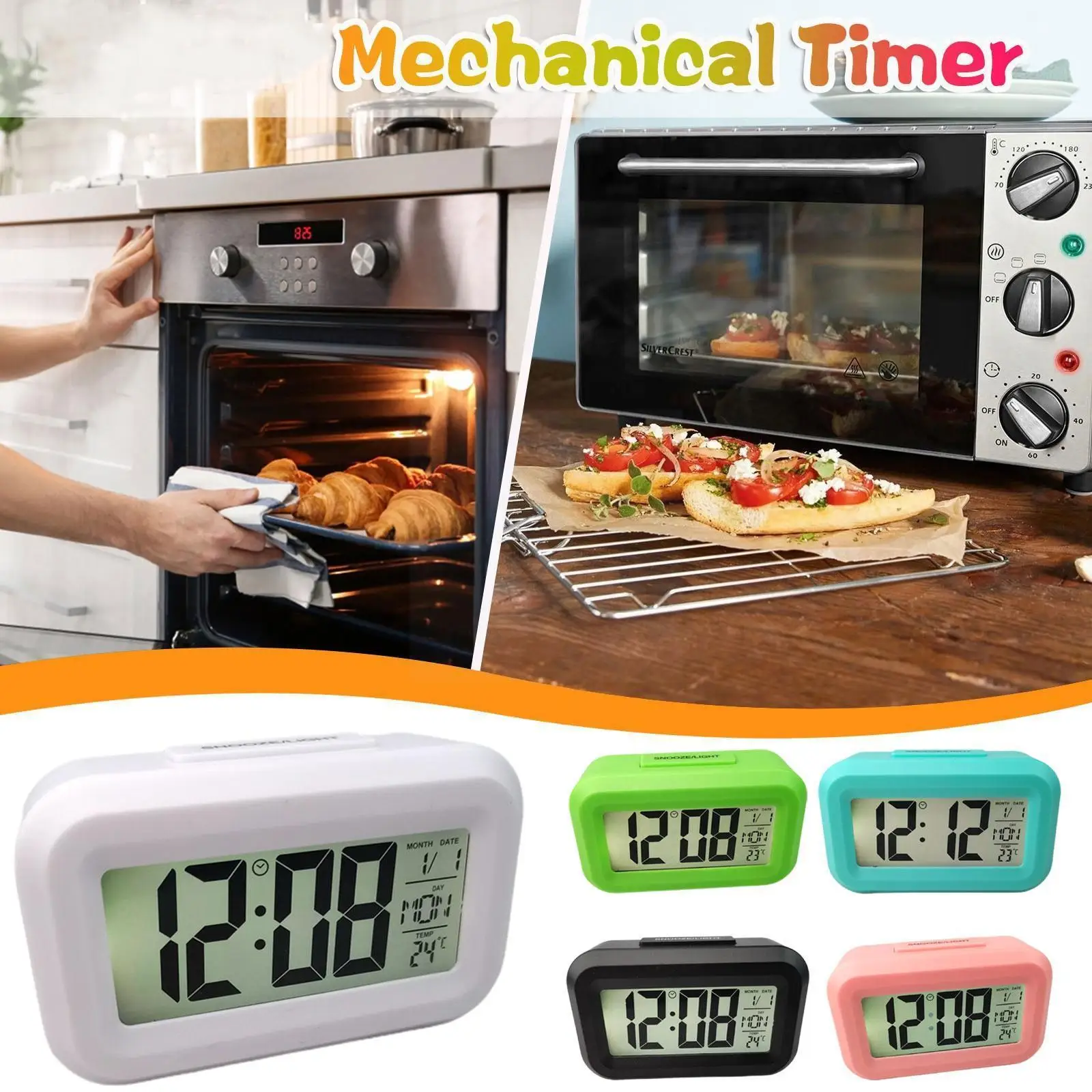 

Digital Display Alarm Clock Battery Powered Snooze Night Light With Backlight LCD Screen For Kitchen Bedroom Bedside Orname M5E6