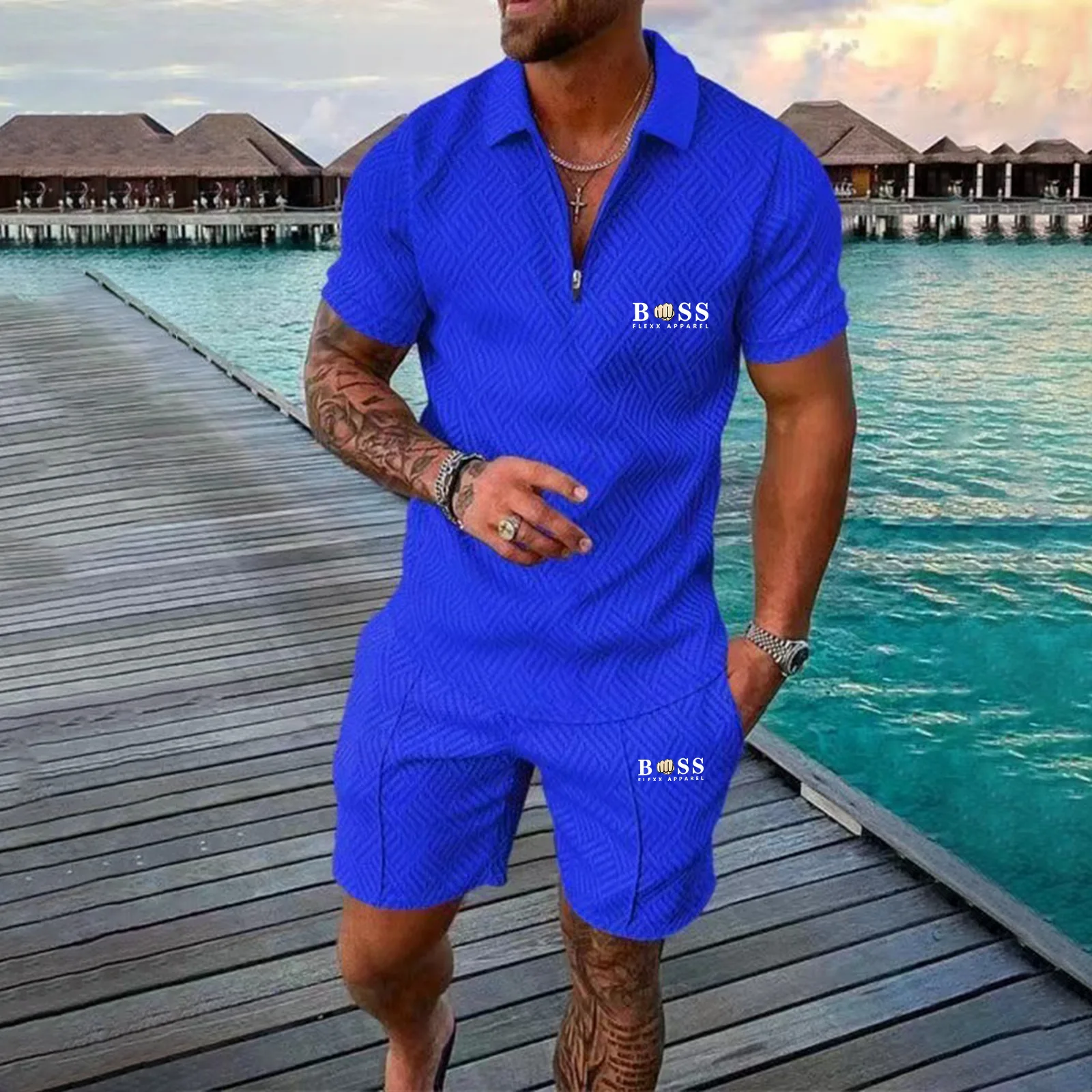 2023 Men Summer Brand Tracksuit Fashion Turn Down Collar Zipper Polo Shirt+Shorts Sports Jogging Suit Casual Stylish Sweatersuit