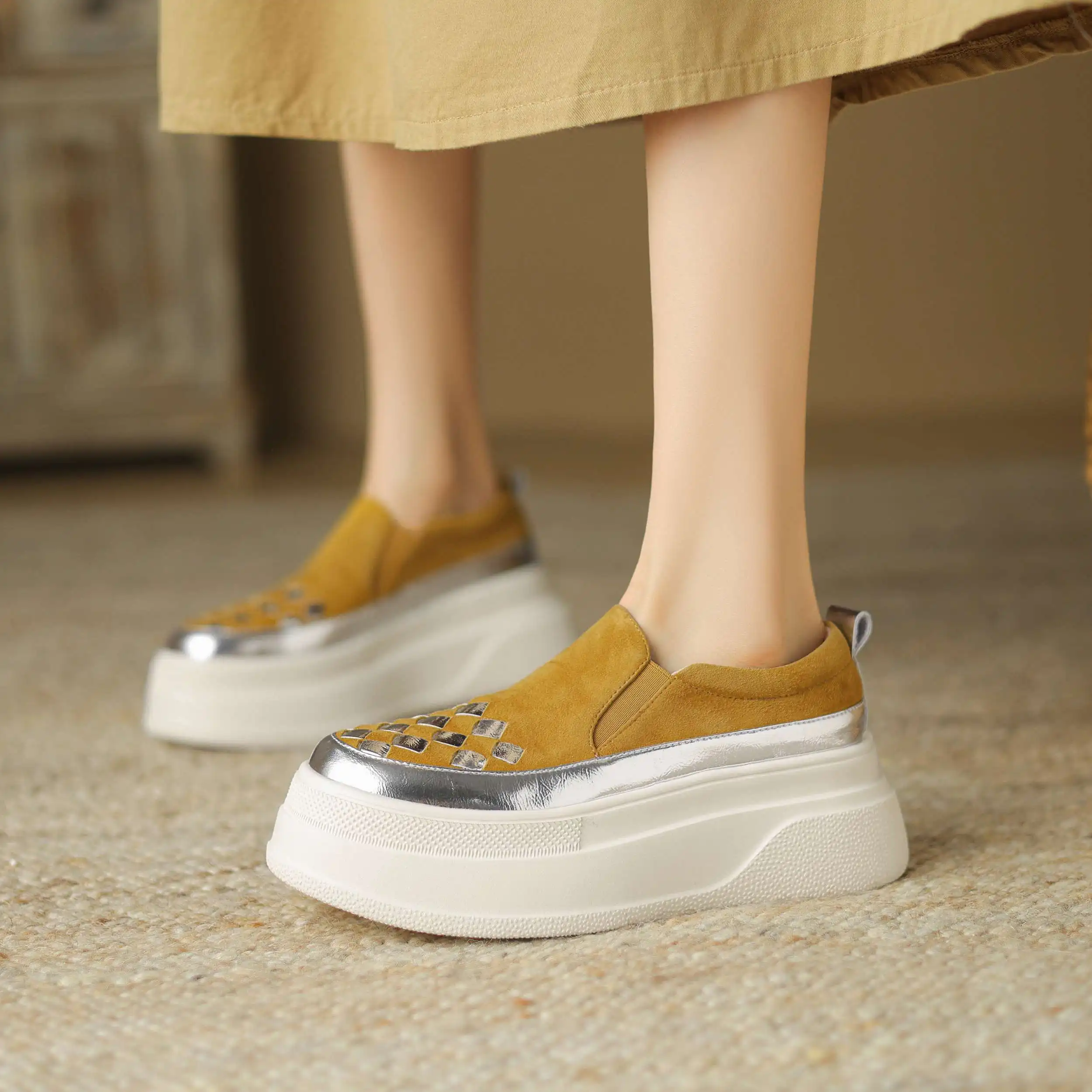 Lanxuryee овечья замша высокий каблук толстая подошва повседневная Весенняя женская