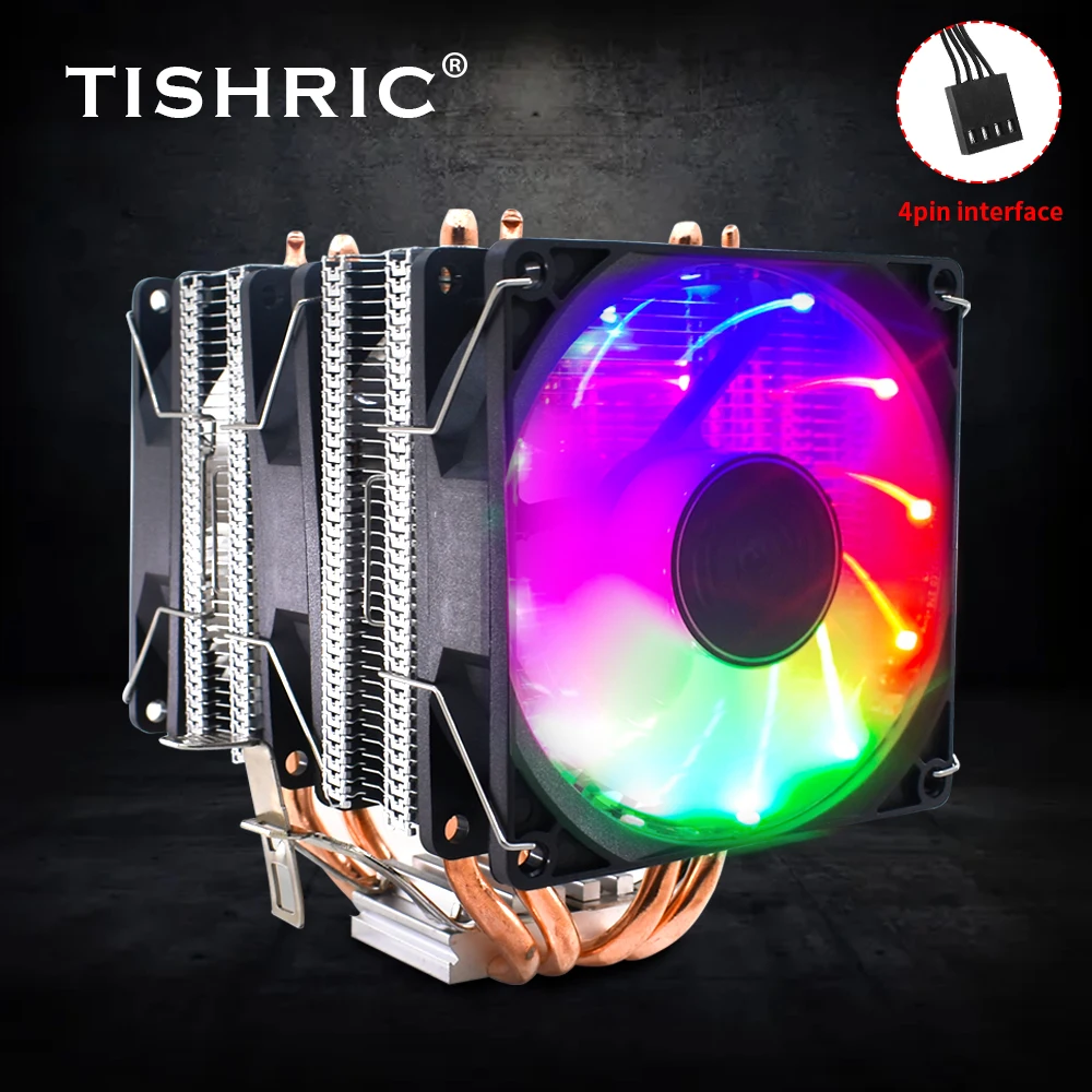Кулер для ПК TISHRIC кулер ЦП с 4 тепловыми трубками LGA 1150 1151 1155 1200 1366 X79 X99 AM3 AM4 - купить