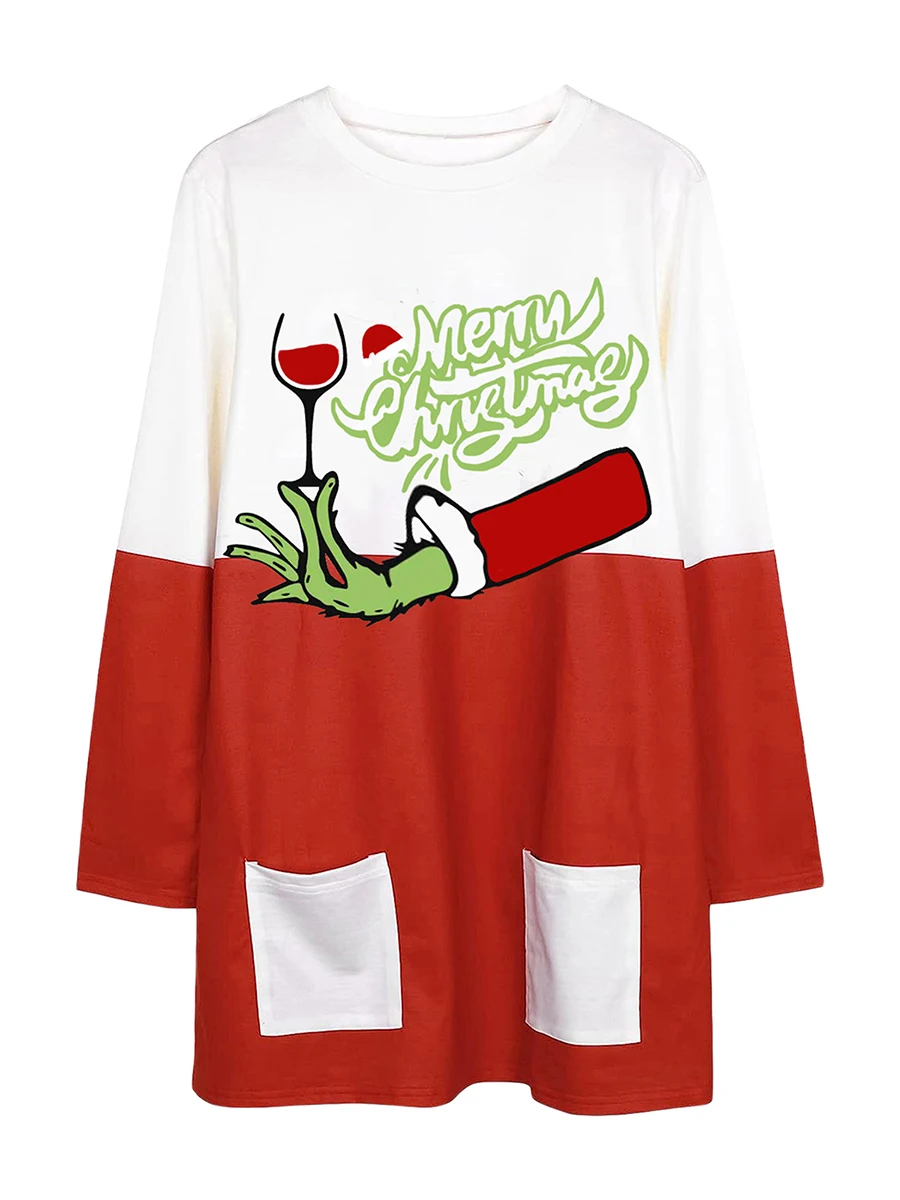 

Женская рождественская Рубашка свободного кроя с графическим принтом, туники, блузка с длинным рукавом, пуловер, топы с карманами
