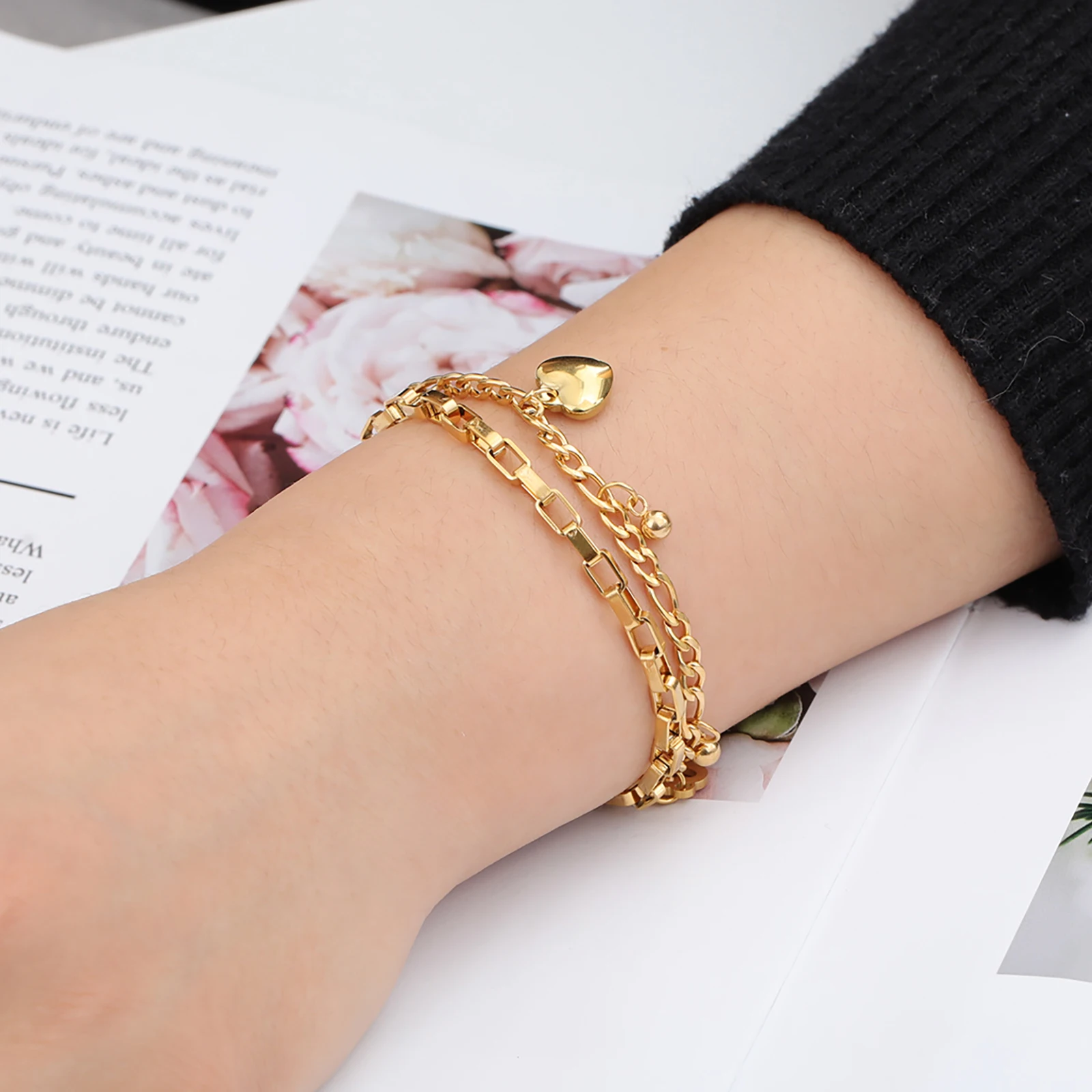 Звезда Сердце Ключ Морская звезда Шарм Браслет Женщины Нержавеющей Стали