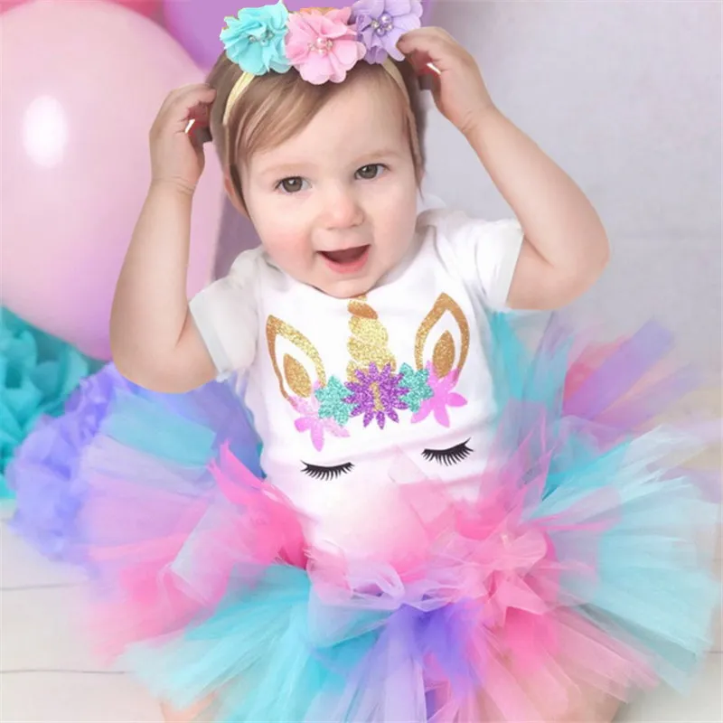 

Baby Girls Tutu Clothes Set Infant Summer Dress Pettiskirt Birthday Outfits Infant 1st Party With Headband Suit for Baby Girls