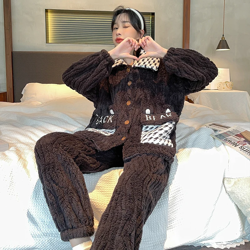QUHENG Winter Men's Warm Pajama Sets Thick Flannel Pyjama Fashion Hooded Autumn Couple Male Cartoon Pajamas for Men Sleep