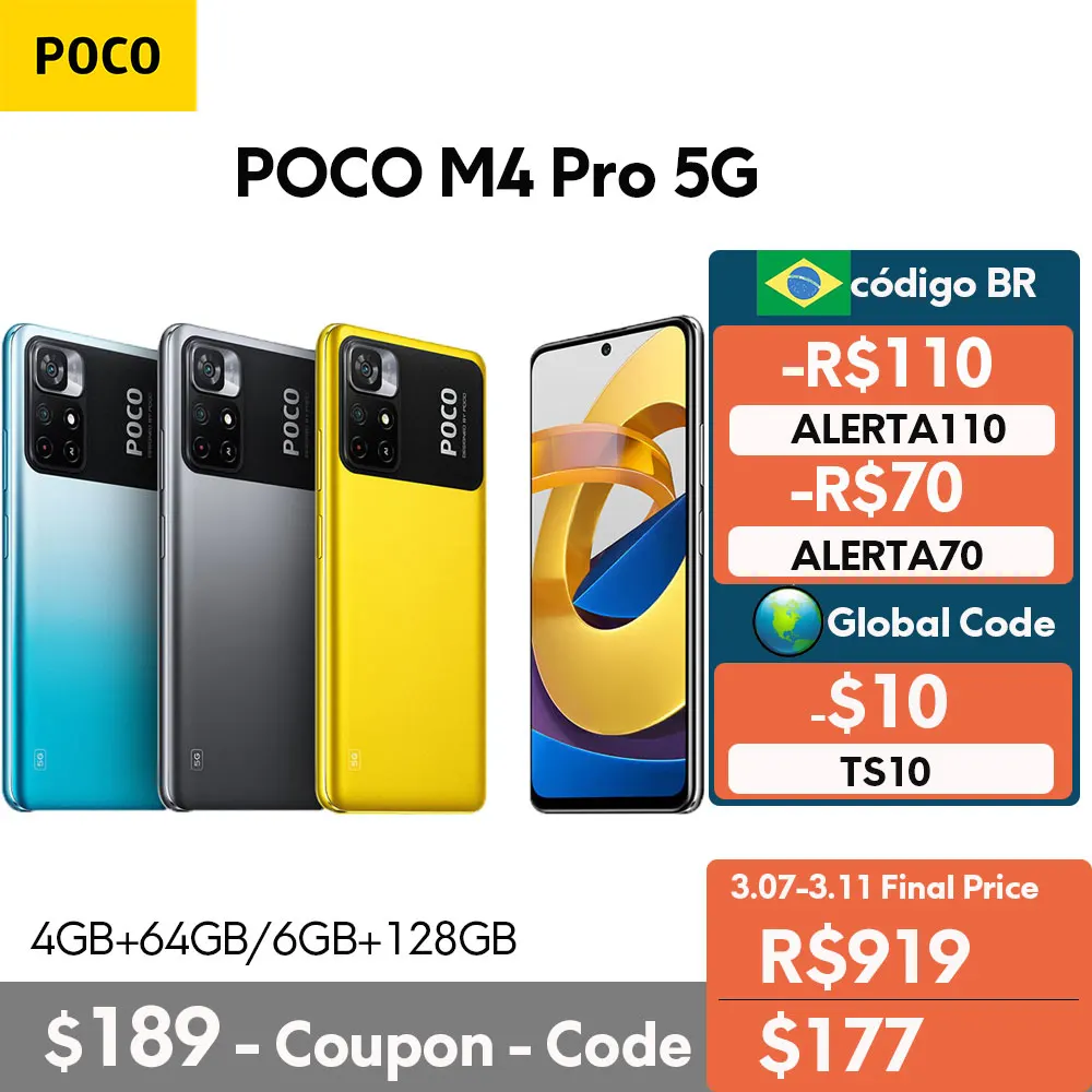 Global Version POCO M4 Pro 5G NFC 4GB 64GB / 6GB 128GB Smartphone MTK Dimensity 810 6.6" 33W Pro 50MP 5000mAh