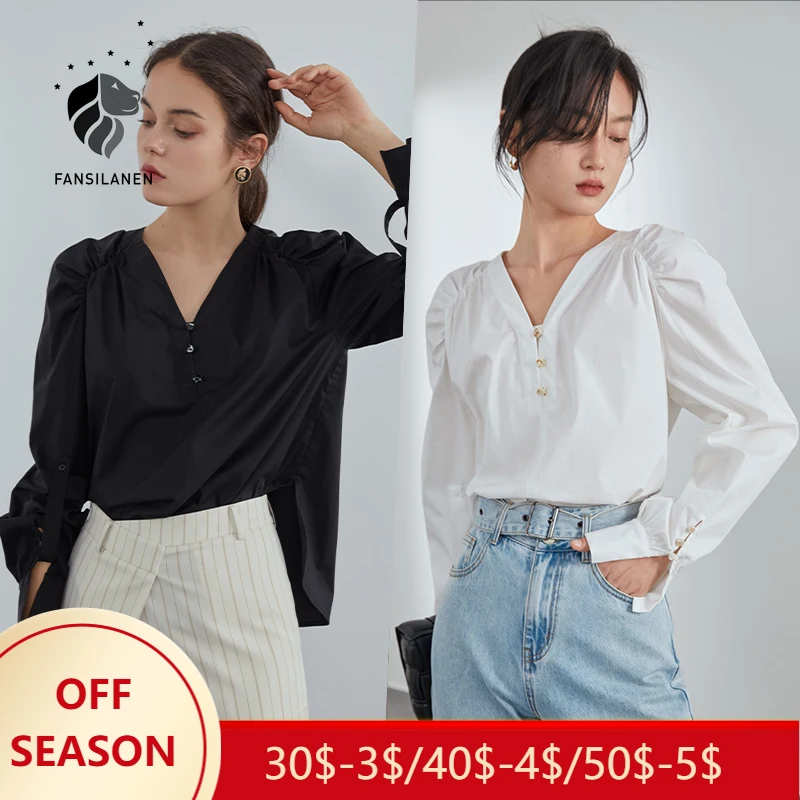 

Женская рубашка в стиле ретро с V-образным вырезом и длинным рукавом