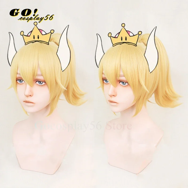 Парик для косплея принцессы Bowsette золотая косичка персик Koopa Bowser синтетические