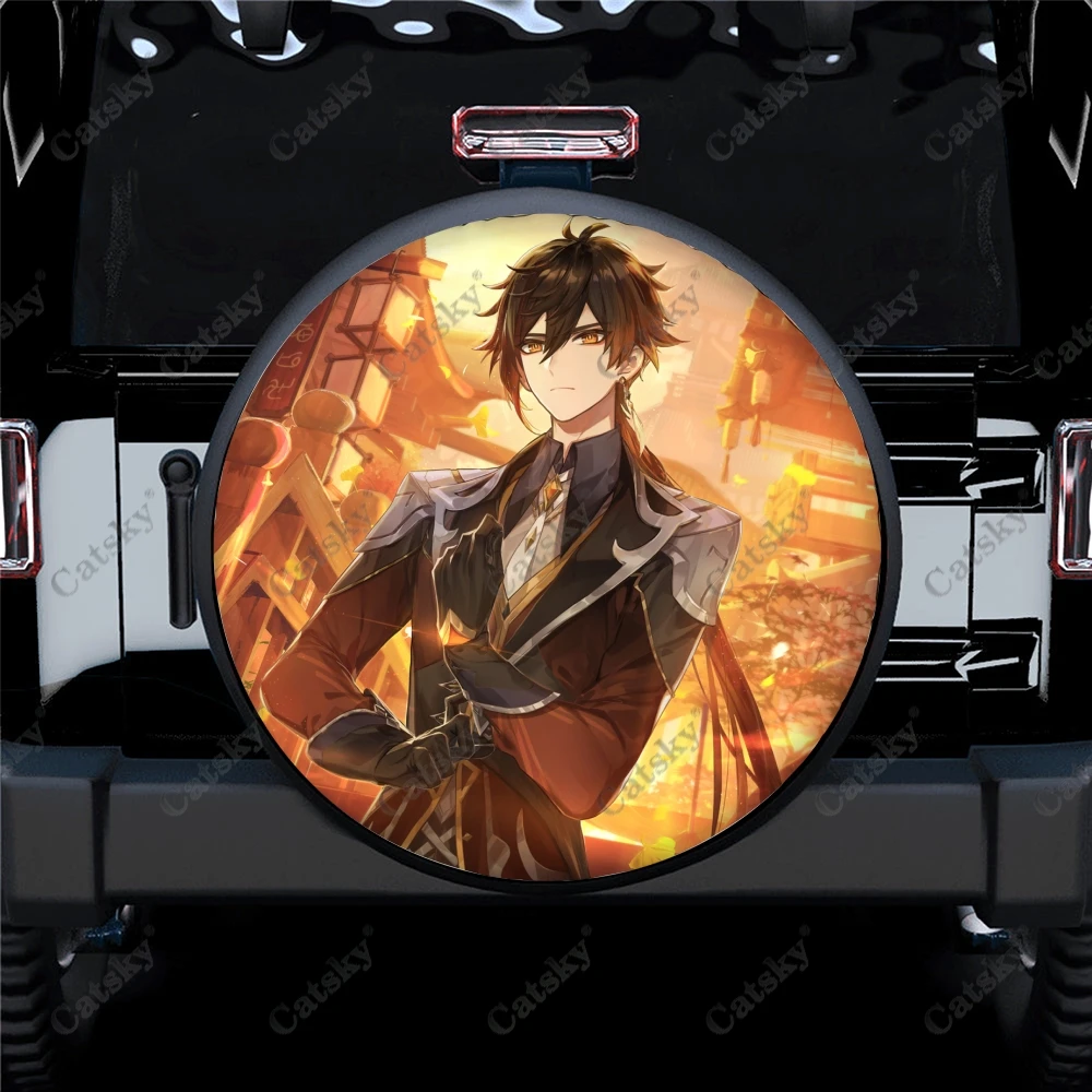 

Универсальный защитный чехол для колес Genshin с принтом, аксессуары для автомобиля, защитный чехол для колес, украшение для кемпера