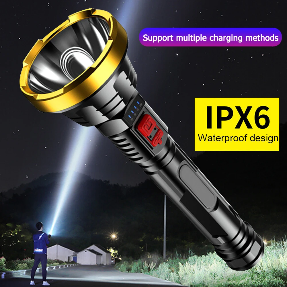 

LED Flashlight Multifunctional Waterproof Handheld Lantern USB Charging Emergency Flashlight for Outdoor Camping Hiking Fishing