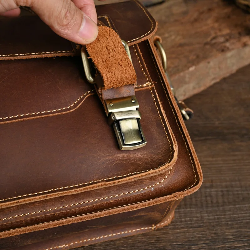 New Vintage Real Leather Messenger Bag For High Quality Shoulder Bag Business Travel Crossbody Bags Sling Bag Retro