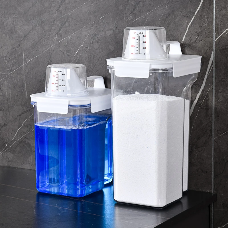 

Airtight Laundry Detergent Powder Storage Box Clear Washing Powder Container with Measuring Cup Multipurpose Plastic Cereal Jar