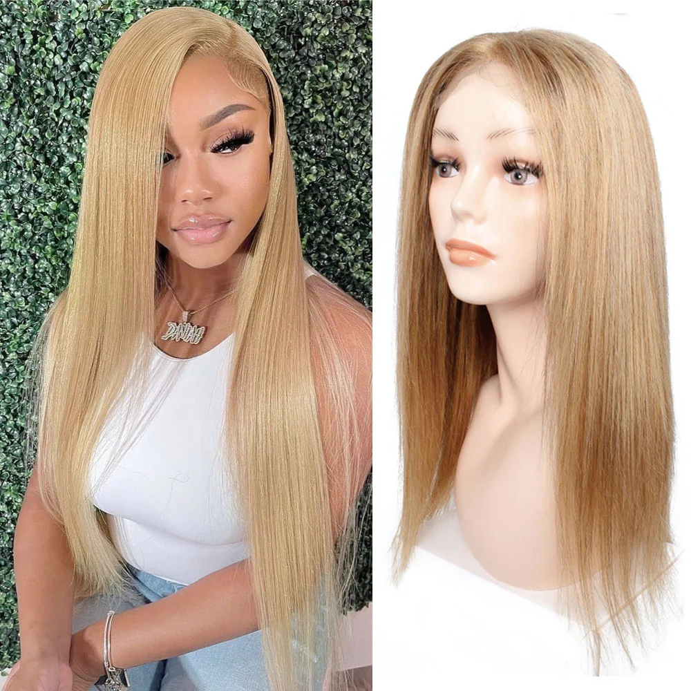 4x4 Transparent Lace Closure Wig Remy Human Hair #27 Ash Blonde #8 Ash Blonde Silky Straight  Long Straight 20-26 inch