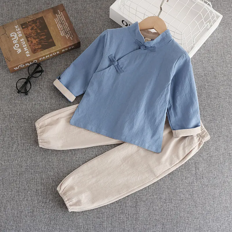 

Children's clothing Hanfu autumn girl baby long-sleeved Tang suit autumn ancient style boy trousers cotton and linen Tang suit