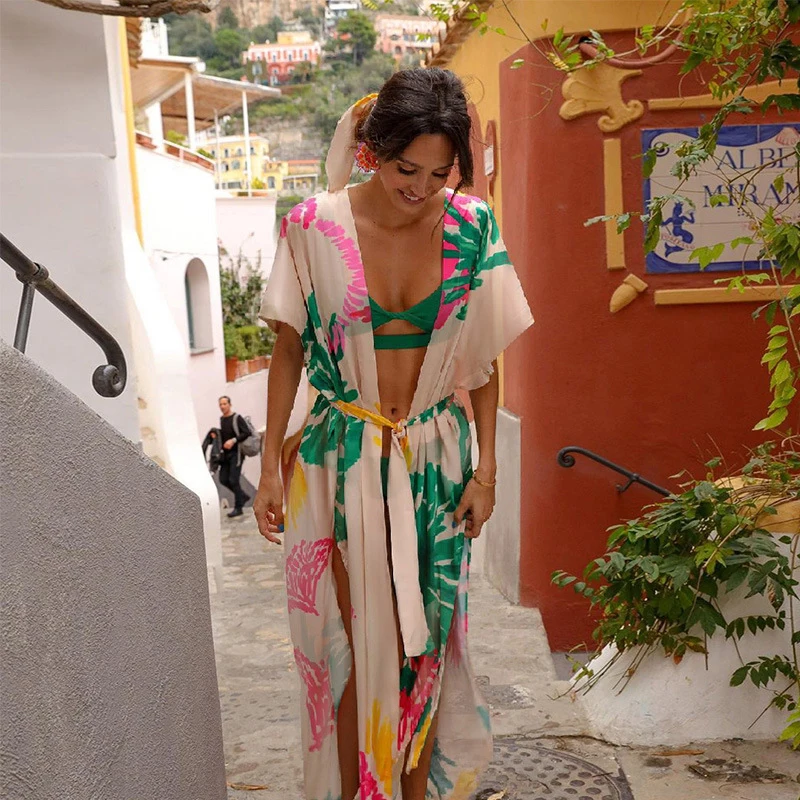 

Женское пляжное бикини с принтом, с цветным рисунком