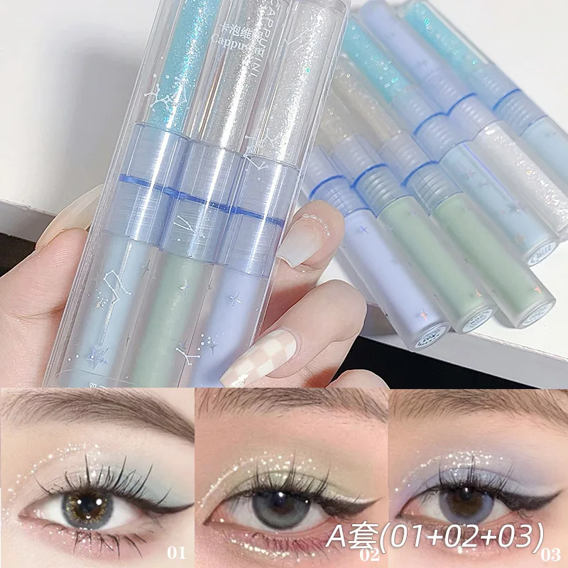 

Двухсторонние жидкие тени для век, стойкие перламутровые блестящие тени для век, хайлайтер, матовый лежащий макияж шелкопряда