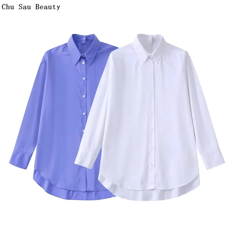 

2022 New Women Poplin Super Loose Lapel Single Breasted Long Sleeve Shirt Spring Summer Fashion Casual Versatile Tops