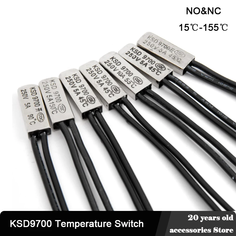 

KSD9700 датчик переключения температуры 15C-155C 5A 250V 30C 40C 60C 80C 90C NO NC AC/DC Универсальный термостат, термозащитные предохранители