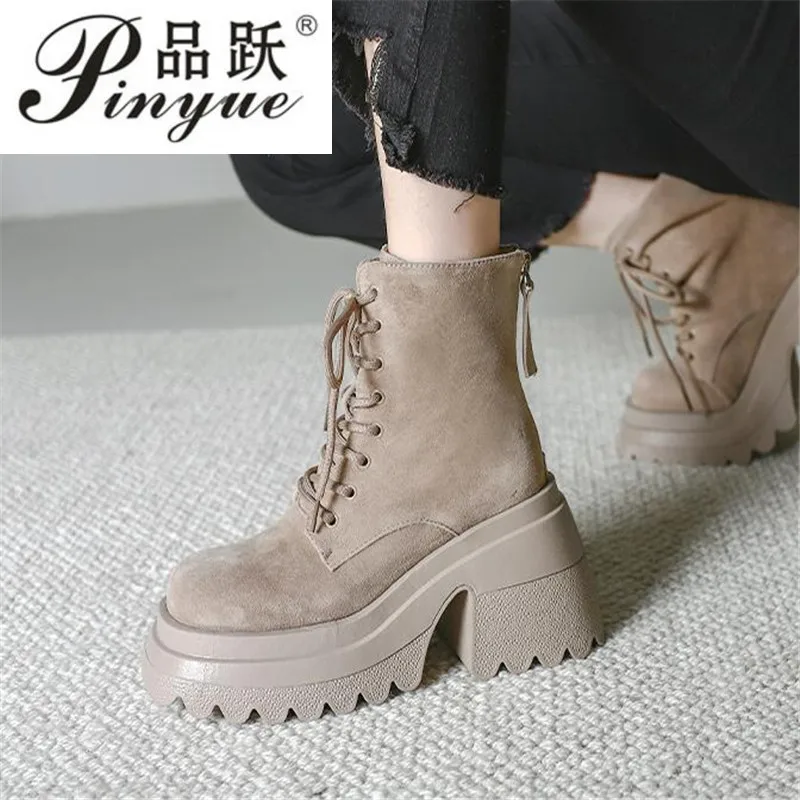 2023 Genuine Leather Women's Ankle Boots Luxury Fashion Woman Platform Walking boots  Comfortable Chelsea Back zipper boot