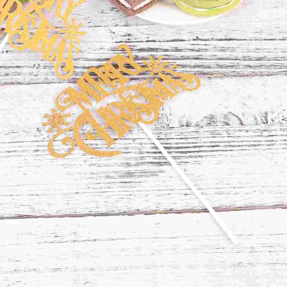

12pcs Paper Cake Decor Creative Snow Merry Christmas Letter Cupcake Pick (Golden)