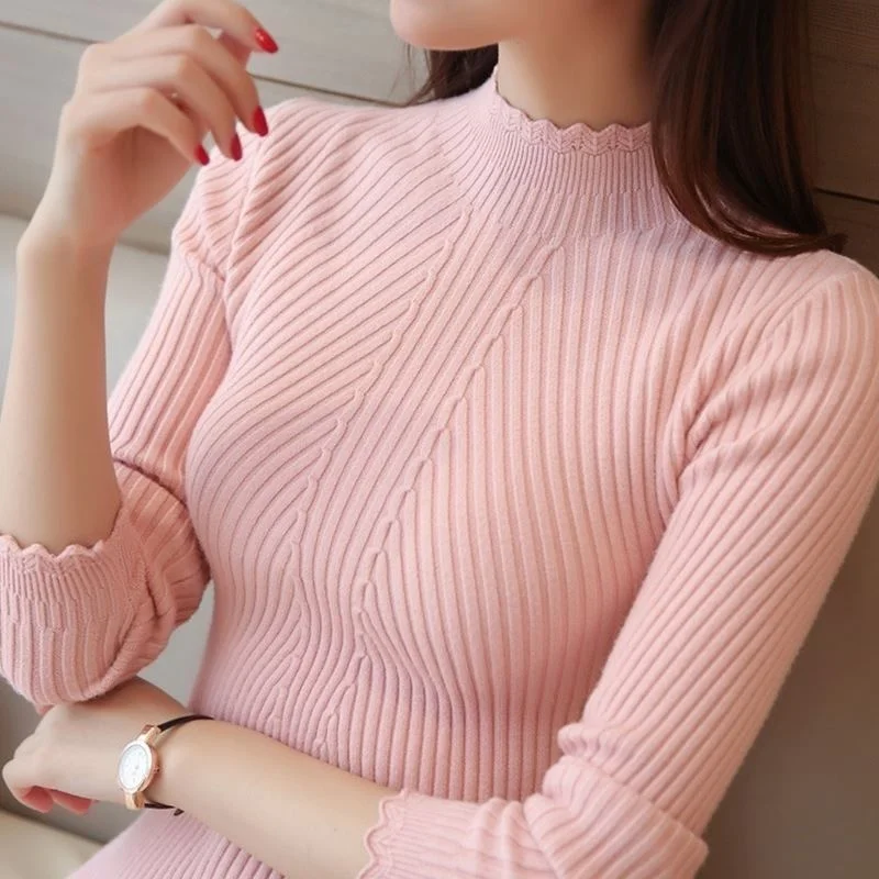 

Turtleneck Sweater Women Fashion 2021 New Stretch Tops Women Candy Color Knitted Pullovers Long Sleeve Bottoming Knitted Sweater