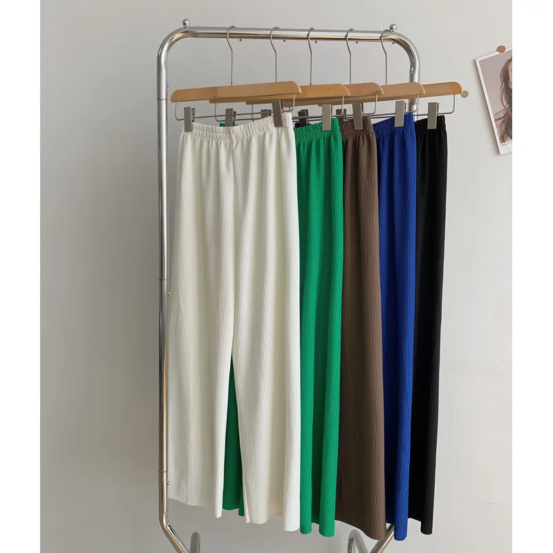 

Wide leg pants women's spring and summer thin section high waist vertical straight pants pleated casual pants trousers