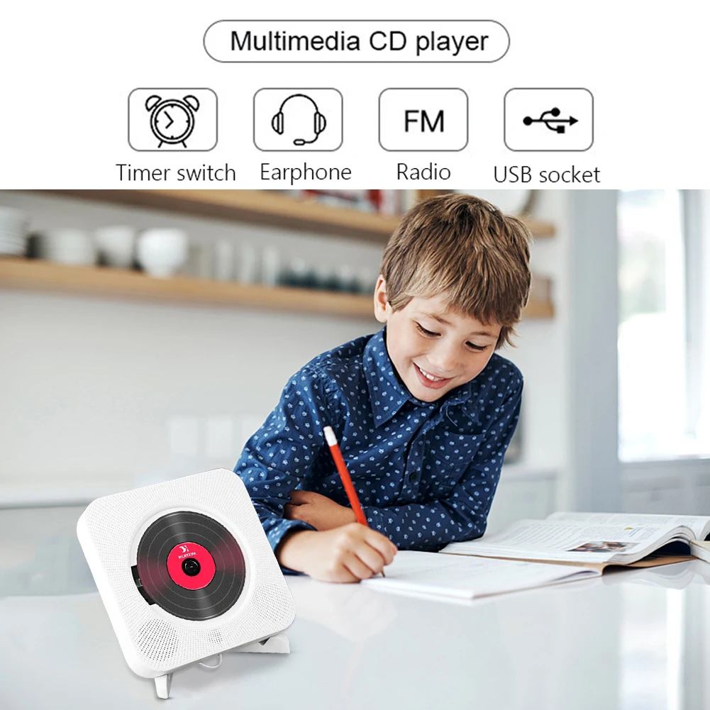 

Портативные стерео CD-проигрыватели, Bluetooth-Совместимость 5,0, настенный Ретро CD-проигрыватель, светодиодный дисплей, разъем AUX 3,5 мм с дистанционным управлением