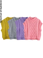 pailete women 2022 fashion eight strand braid knit vest sweater vintage round neck sleeveless female waistcoat chic tops