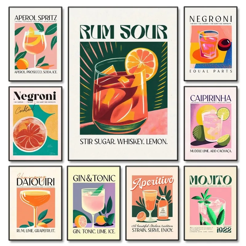 Ретро Коктейльные Напитки С Принтом На Холсте-негарни Дакири Мохито
