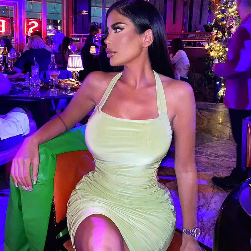 

European And American-Style2022Spring and Spring New Product Halter Backless Solid Color Dress AliExpress Women's Clothing