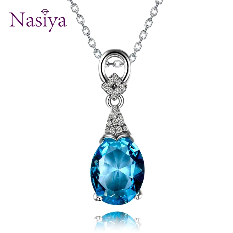 

Jewelry Necklace For Women Fashion Crystal Gemstone Aquamatine Necklaces Pendants With Chain Wedding Engagement Party Gift