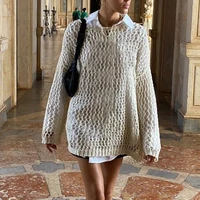new elegant 2000s knitted women sweater long sleeve hollow out smock top oversize hipster pullovers chic aesthetic knitwear