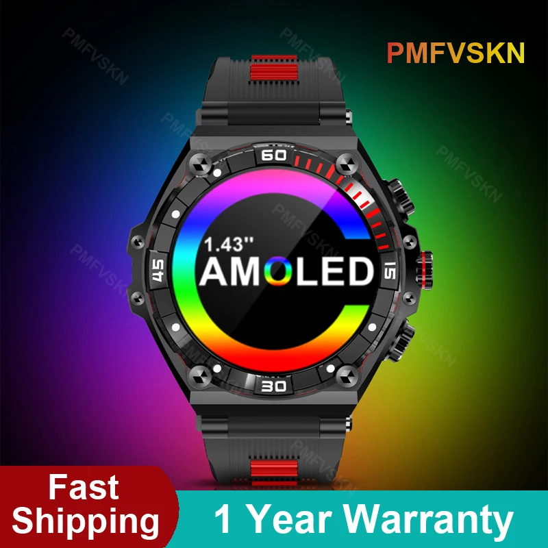 

2023 Men Smartwatch 1.43 inch HD AMOLED Display Bluetooth Call Heart Rate Monitor Blood Pressure Long Standby Smart Watch