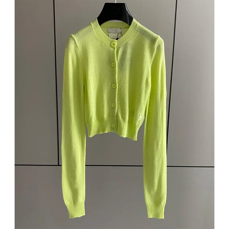 

High Quality 22 Spring Runway Knit Cashmere Sweater Women Fashion Chic O Neck Letter Jacquard Cardigans Long Sleeve Top Female